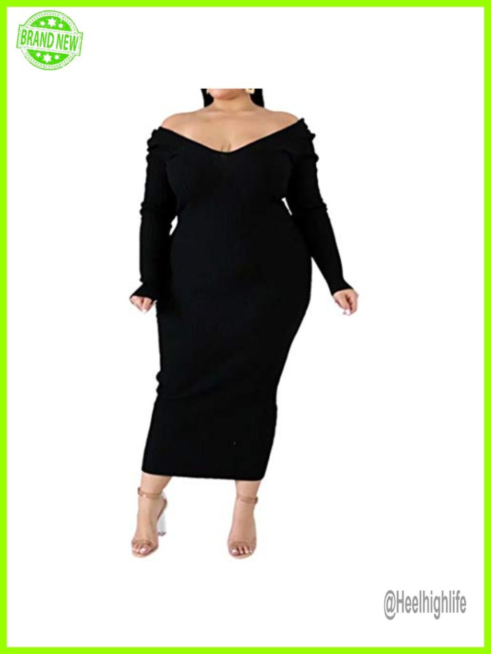 Plus Size Off Shoulder Long Sleeve Maxi Sweater Dress Knit Bodycon
